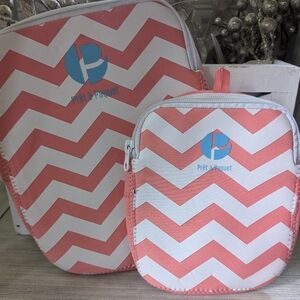 White and Peach Chevron Stripe Pouches - 2 pack lunch bags school kids bag bento
